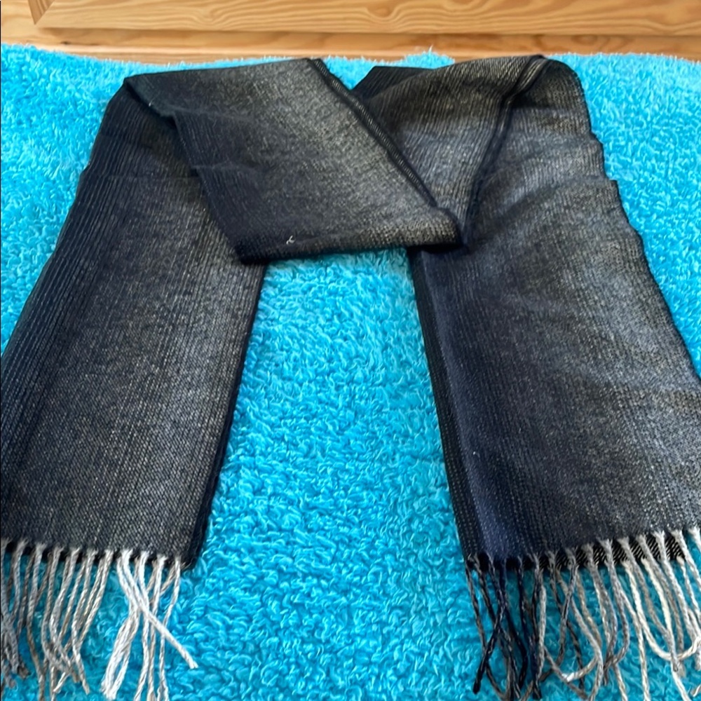 Better Than Cashmere Sophisticated Black and Gray Woven Scarf with Fringe